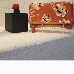 RACHEL PALLY LEATHER TRIMNED FOLD CLUTCH